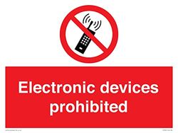 Letrero de dispositivos electrónicos prohibidos, 400 x 300 mm, A3L