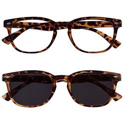 The Reading Glasses Company La Société Lunettes De Lecture Marron Écaille Lecteurs Avec Correspondant Lecteur De Soleil Double Pack Hommes Femmes RS14-2T +1,50