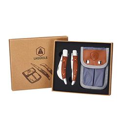 Laguiole - Set of 2 Folding Knives with Case - Ideal for the Garden - Pakka Wooden Handles - Brown