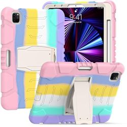 Support for Samsung Tab A7 2020 T500 T505, Durable Hybrid Shock Resistant Three Layer Silicone Protective Case for Kids Tablet (Coloured Powder)