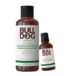 Bulldog Skincare for Men Pack de cuidados com a barba com champô e condicionador de 200 ml e óleo para barba de 30 ml, (Ingredientes naturais: Aloé, óleo de camela, chá verde)