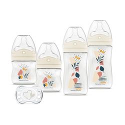 DODIE Zestaw 4 butelek dla niemowląt, antykolkowa, wielokolorowa smoczek (2x150mL i 2x270mL), smoczek dla dzieci, terakota