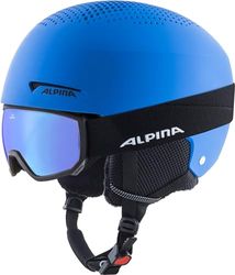 ALPINA Unisexe - Enfants, ZUPO Set (+SCARABEO JR) Casque de Ski, Blue Matt, 48-52 cm