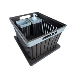 Ecoplast | Kit 3 Pezzi Doga, Vaschetta con Coperchio, Dosa Sapone, Porta Spazzolino, Colore Moka, Made in Italy