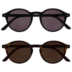 OPULIZE REY Gafas de Lectura Solares - Pack de 2 - Montura Redonda Retro - Negro Mate, Carey Marrón - Hombre Mujer - Bisagras de Muelle - SS56-12 - +2.50