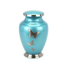 Urns UK Cremation Ashes Taplow Metal Urn, Brass, Teal, 33 x 30 x 15 cm