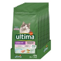 Ultima Droogvoer voor katten, gesteriliseerd, gevoelig, met forel, 8 x 1,5 kg, totaal 12 kg