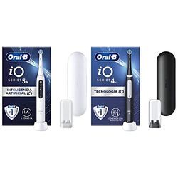 Oral-B iO5N y iO4 Cepillos de Dientes Eléctricos (Pack de 2) con Mangos Recargables, Inteligencia Artificial iO, 2 Cabezal y 2 Fundas de Viaje - Blanco y Negro