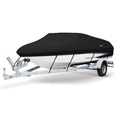 MSC Heavy Duty 600D Marine Grade Tela di Poliestere Impermeabile Trailerable Boat Cover, Pacific Blue, Adatto a v-Hull, Tri-Hull Runabout Boat Cover, Full Size Copertura Barca, Black