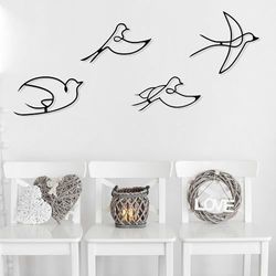 Elegant Black Decorative Metal Wall Accessory Set (4 Pieces), 100% Metal, 1.2 mm Thickness, Unique Bird Designs, Perfect for Home Decor and Accent Walls