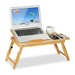 Relaxdays Table de lit et canapé pour Ordinateur Portable, en Bambou, Pliable, Hauteur et Inclinaison réglables, Nature