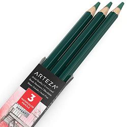 ARTEZA Professional Watercolour Pencils, Pack of 3, A092 Fern Green, Water-Soluble Pencils for Colouring, Blending, Layering & Watercolour Techniques