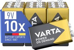 VARTA Pilhas de bloco de 9 V, embalagem de 10, Power on Demand, alcalinas, pacote de armazenamento, inteligentes, flexíveis, potentes, adequadas para detetores de fumo