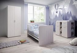 Babykamerset 3-delig, in Pinie Anderson replica, met draaideurkast, commode en babybed, 70 x 140 cm, met veel opbergruimte