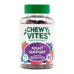 Chewy Vites Adult Night Support, 60 Non-Melatonin Gummies with 5-HTP, Magnesium, Theanine, Chamomile, Lavender, Herbal Night Time Gummies, 1 Months Supply, Berries Flavour