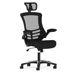 Flash Furniture Silla de oficina, ergonómica, con respaldo de malla alto con cabecero, y ajustable en altura, con palanca de inclinación con fijación, negro, 60,96 x 64,77 x 133,35 cm