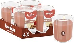 Bolsius - Apple Cinnamon - Brown - Set of 4 Scented Candles - 9.7 x 8.5 cm - Burn time: 45 Hours - with Natural extracts - Natural Vegetable Wax - Palm Oil Free