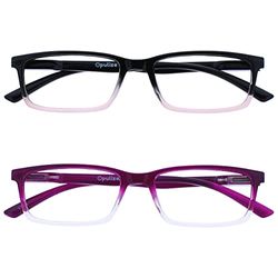 OPULIZE See Gafas de Lectura con Bloqueo de Luz Azul Pack de 2 Montura Negra Rosa Morado Resistente a Arañazos Bisagras de Muelle Ordenador Gaming Antirreflejante Hombre Mujer BB9-45 +1.50