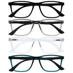 OPULIZE NYX Blue Light Blocking Reading Glasses - Anti-Glare Computer and Gaming Eyewear - 4 Pack - UV and Eyestrain Protection - Rectangular Frame - Black Grey Clear Turquoise - Men Women - + 2.50