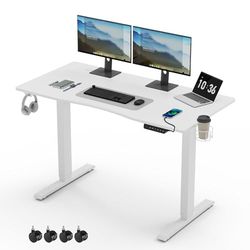 Mondeer Escritorio Sentado de pie, Escritorio eléctrico Regulable en Altura 120 x 60 cm, con Panel de Control con Funciones de memorias para estudiar Trabajo habitación, Blanco