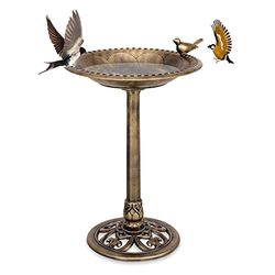 FANTASK Comedero para pájaros de pie, Bebedero para pájaros Retro, un pájaro en Cuenco de Agua, estación de alimentación para pájaros Silvestres, para jardín y baño de pájaros