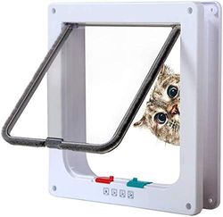 Sailnovo Porta per gatti 19 x 20 x 2,1 cm, colore bianco, con serratura a 4 vie, per porte interne esterne, porta per animali domestici resistente alle intemperie