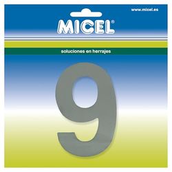 MICEL - 10531 - Number for Exterior Doors Adhesive Number 9, Stainless Steel, Silver, Includes Adhesive, 61 x 100 x 2 mm