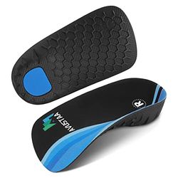 Solette ortopediche a 3/4 con supporto per arco plantare, per piedi piatti, fascite plantare, iperpronazione, scarpe per uomini e donne, corsa, nero e blu (L: uomo 9-11, donna 10-12)