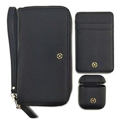 Celly VENERESETBK - Kit 3 pezzi composto da borsa con chiusura a cerniera, porta carte di credito e custodia per Airpods Sistema magnetico per facilitare la tenuta dello smartphone
