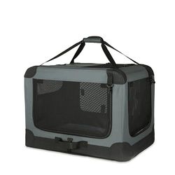 Amazon Basics Niche de voyage pliable à 4 portes pour chien et chat, Gris, taille S 66 cm x 46 cm x 46 cm