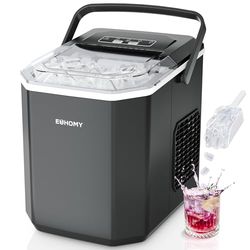 EUHOMY Ice Maker, 9 Cube in 6 Min, Bullet Ice maker, 2 Size Cube, Countertop Ice Machine, 12kg/Day, Self-Cleaning with Ice Scoop & Basket, for Home//Kitchen/Office/RV, Black