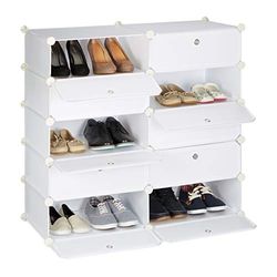 Relaxdays Sapateira, com 10 compartimentos, armário sapatos grande, estante modular de plástico, DIY, 90 x 94 x 37 cm, branco