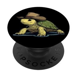 Disfraz de tortuga reptil con sombrero de vaquero PopSockets PopGrip Adhesivo