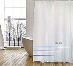 MSV Cotexsa Premium Anti-Mould Textile Shower Curtain - Anti-Bacterial, Washable, 100% Waterproof, with 12 Shower Curtain Rings - Polyester, Bath White 180 x 200 cm - Made in Spain