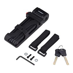 Relaxdays Lucchetto da Bici Pieghevole, Lock per Biciclette con Supporto su Telaio, 2 Chiavi, Lungo 85 cm, Acciaio, Nero