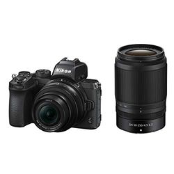 Nikon Z50 + Z DX 16-50VR+50-250VR+ Lexar SD 64GB Mirrorless kamera, CMOS DX 20,9 MP, Hybrid-AF-system, Elektronisk sökare (EVF), LCD 3,2" touch, 4K-video, Svart [Nital Card: 4 år av Garanti]