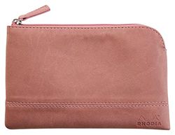 RHODIA 116529C - Faux Leather Zipped Pouch - Rosewood - Size S (11x17 cm) - Real Stitching - Orange Fabric Interior - Storage for Documents, Small Supplies