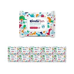 Kindii Fun Papier Hygiénique Humidifié Rinçable pour Enfants - Combinaison de Papier Humidifié et Lingette Humide - Rafraîchit Zone Intime - Camomille Aloe Vera - 10x60 pcs