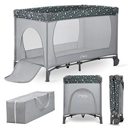 Momi BELOVE Reisbed voor kinderen tot 15 kg lichaamsgewicht, 65 x 125 x 78 cm (b x l x h), opvouwbaar 21 x 23 x 80 cm, kinderreisbed met matras, 2 wielen, transporttas