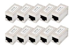 Digitus DN-93905 - RJ45 Coupler Cat 6A - Pack of 10 - LAN Cable Extension - Cat6A Network Cable Connector - PoE Compatible - Modular Coupling - For Switch, DSL, Modem, Router, PC - Silver
