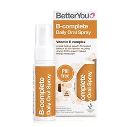 BetterYou B-Complete Oral Spray, Fast Acting B-Complex Supplement, High Strength Blend of All 8 B-Vitamins, Natural Peach, Plum & Raspberry Flavour, 1-Month Supply
