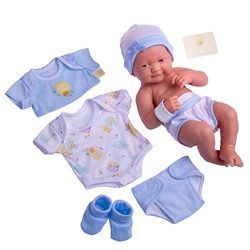 JC Toys- La Newborn nyfödd docka, 38 cm, mjuk vinyl, med kläder och 8 tillbehör, blå, designad i Spanien av Berenguer, +2 år gammal