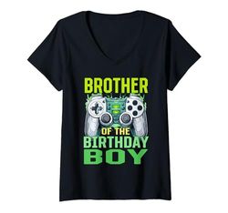 Mujer Gamer Gaming Brother of the Birthday Boy Fiesta de cumpleaños Camiseta Cuello V