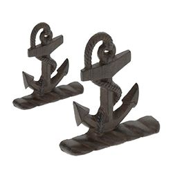 Relaxdays ankerbeeld set van 2, maritieme woondecoratie, gietijzer, 19 cm hoog, ook als tuindecoratie, bruin