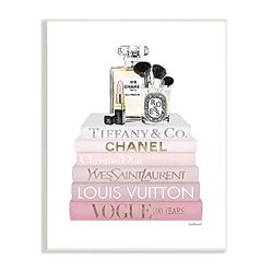 Stupell Industries Deluxe Fragrance and Cosmetics Glam Pink Bookstack, Designed by Amanda Greenwood Wandschild, Rose, 13x19
