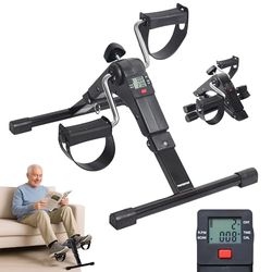 PORTENTUM Pedaliera riabilitazione per anziani – Pieghevole – Schermo LCD 5 funzioni – Mini cyclette da seduta braccia e gambe compatta con resistenza regolabile – Design portatile per casa