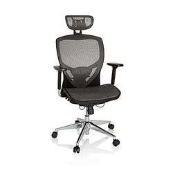 hjh OFFICE 657030 bureaustoel, directiestoel VENUS ONE netstof, zilvergrijs, ergonomische flexibele lendensteun, hoog zitcomfort, draaistoel ergonomisch, verstelbare armleuningen, bureaustoel