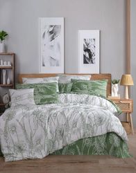 Nuit Des Rêves Premium Ranforce Double Quilt Cover Set (200 x 200 cm), 100% bomull, vit och grön, innehåller 2 örngott (80 x 80 cm) | maskintvättbar vid 40 °C | Mysig och snygg sängkläder