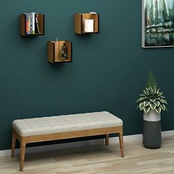 Homemania Zestaw 3 półek Rione - półka, biblioteka, Cube - do ściany - dąb, czarna z drewna, PVC, 25 X 25 X 25 x 25 cm