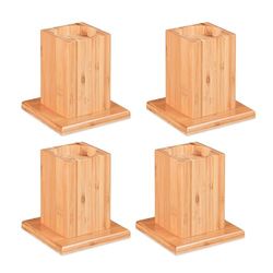Relaxdays 10028828_126 Rehausseurs lot de 4, Élévateurs 14 cm, tables, chaises, autres meubles, 5x14,5 cm, nature, bambou, 4